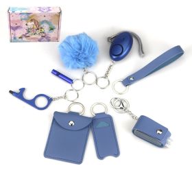 9-piece Keychain Fashion Leather (Option: Blue)