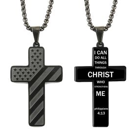Cross Flag Necklace Hip Hop Titanium Steel (Option: Style 1 Black)