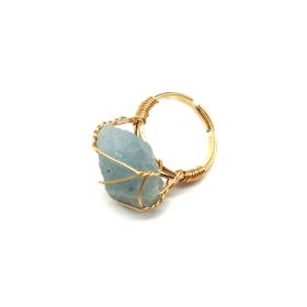 Personality Hand Wrapped Rough Stone Agate Ring (Option: Sea blue-adjustable)