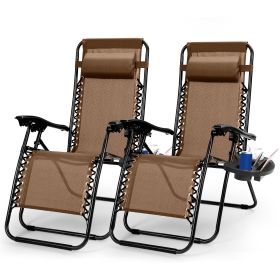 2Packs Zero Gravity Lounge Chair With Dual Side Tray Stress Relief Pillow 330lbs Max Load Per Chair Foldable For Patio Poolside Beach Fedex Shipp (Option: brown)