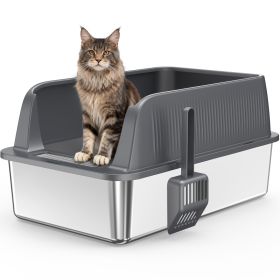 STAINLESS STEEL CAT LITTER BOX (Option: Ash Brown)