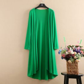 Womens Summer Ultra-Thin Mesh Chiffon Cardigan Mid-Length Plus-Size Cape Jacket (Option: Fruit Green-2XL)