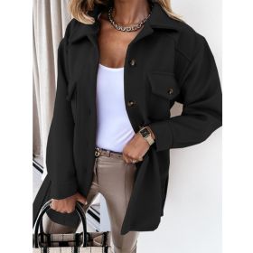 Lapel Jacket Fashion Casual Single-Breasted Coat With Belt Spring Autumn Women's Clothing (Option: Black-M)