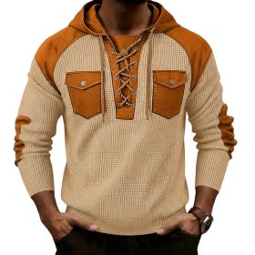 Mens Waffle-Weave Hooded Long-Sleeve Sweatshirt (Option: Khaki-M)