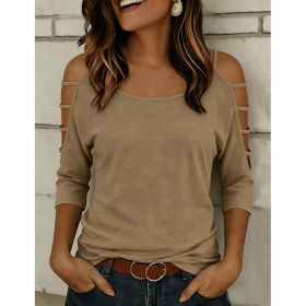 Womens Off-shoulder T-shirt With Five-quarter Sleeves (Option: Brown-M)