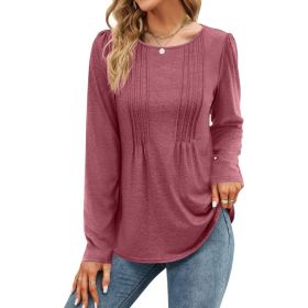 Plain-colored Long-sleeve Crew-neck Top (Option: Brick Red-M)
