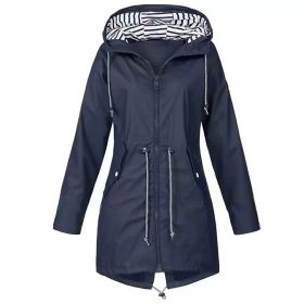Womens Waterproof Raincoat Casual Basic Outdoors Drawstring Trench Lightweight Drawstring Jackets Hiking Clothes For Women (Option: Navy Blue-M)