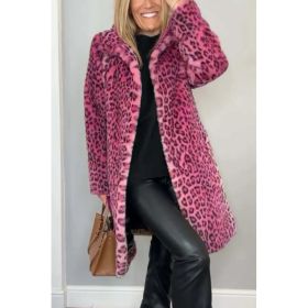 Fall Winter Leopard Print Plush Mid-length Coat (Option: Pink-M)