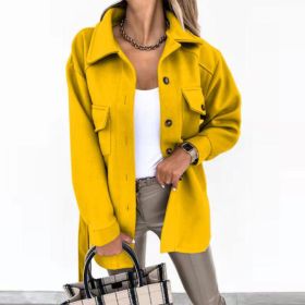 Lapel Jacket Fashion Casual Single-Breasted Coat With Belt Spring Autumn Women's Clothing (Option: Yellow-S)