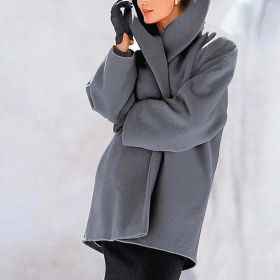 Women's Trendy Clothes Multi-color Round Neck Loose Sweater Woolen Coat Solid Casual Coat For Autumn And Winter (Option: Gray-M)