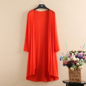Womens Summer Ultra-Thin Mesh Chiffon Cardigan Mid-Length Plus-Size Cape Jacket (Option: Orange-3XL)