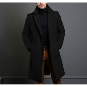 Men's Mid-length Trench Coat Fall Winter Slim Pockets Single-breasted Collar Jacket  Casual Business Comfortable Overcoat Clothing (Option: Black-XS)