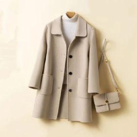 Korean Style Double-sided Cashmere Woolen Coat (Option: Apricot-S)