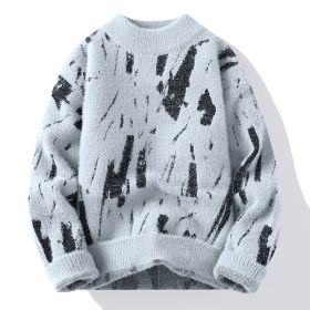Winter Fleece-lined Thickened Men's Bottoming Sweater Fall And Winter Inner (Option: Grey blue-XS)