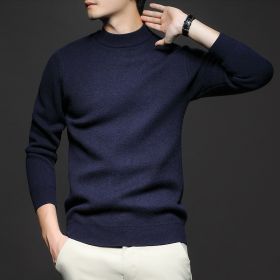 Men's Sweater Worsted Sweater Knitted Long Sleeve (Option: Deep Sea Blue-4XL)