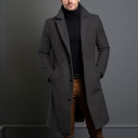 Men's Mid-length Trench Coat Fall Winter Slim Pockets Single-breasted Collar Jacket  Casual Business Comfortable Overcoat Clothing (Option: Dark Grey-5XL)
