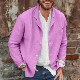 Men's Long-sleeved Shirts Versatile Casual Loose Jacket Top (Option: Pink-L)