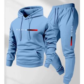 Women's Loose-fit Hoodie Jacket With Long Sleeves And Matching Pants (Option: Light Blue-XXL)