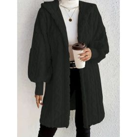 Hooded Double-sided Plush Cuff Thread Long Coat (Option: Black-2XL)