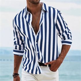 Striped Print Shirt Casual Loose Long-sleeved Shirt Men's Clothing (Option: ZM72604701-L)