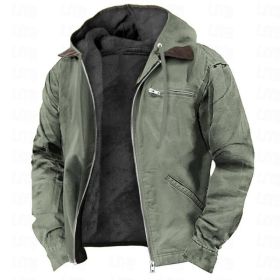 Winter Hooded Coat With Pockets Fashion Warm Fleece Zip-up Jacket Casual Outwear Men's Clothing (Option: Light Green-XL)