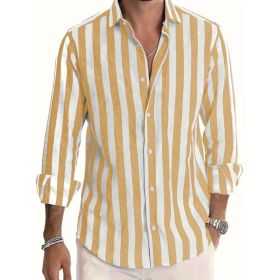 Striped Print Shirt Casual Loose Long-sleeved Shirt Men's Clothing (Option: HDCS13 Yellow-XXXL)