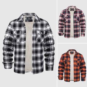 Fleece Lined Men's Jacket Long Sleeve Lapel Plaid (Option: Black Orange Wine Red-5XL)