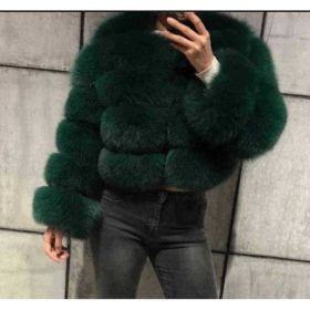 Short Women's Long-sleeved Winter Fur Coat Overcoat (Option: Dark Green-XL)