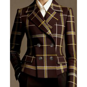 Women's Double-breasted Elegant Suit Jacket (Option: Brown-5XL)