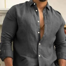 Mens Fashion Shirt Youth Casual Long Sleeve (Option: Dark Gray-M)