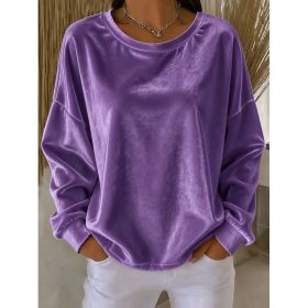 Casual Round-neck Velvet Solid-color Long-sleeve Shirt (Option: Purple-6XL)