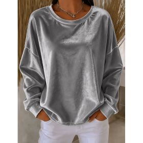 Casual Round-neck Velvet Solid-color Long-sleeve Shirt (Option: Grey-6XL)
