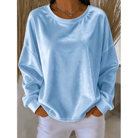 Casual Round-neck Velvet Solid-color Long-sleeve Shirt (Option: Blue-6XL)