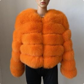Short Women's Long-sleeved Winter Fur Coat Overcoat (Option: Orange-M)
