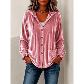 Solid-color Hooded European-style Button-up Coat (Option: Pink-L)