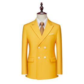 Men's Business Casual Double-breasted Suit Jacket Fashion Solid Color Coat (Option: Yellow-L)