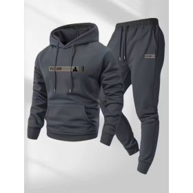 Women's Loose-fit Hoodie Jacket With Long Sleeves And Matching Pants (Option: Dark Gray 11-S)