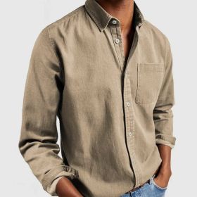 Men's Shirt New Long Sleeve Lapel (Option: Khaki-L)