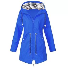 Womens Waterproof Raincoat Casual Basic Outdoors Drawstring Trench Lightweight Drawstring Jackets Hiking Clothes For Women (Option: Dream Blue-M)