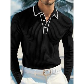 Men's POLO Long-sleeved Shirt (Option: Black-XL)
