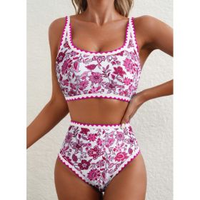 Fashion Paisley Pattern Floral Edge Sexy Bikini Swimsuit (Option: Rose red-L)
