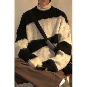 Autumn And Winter Loose American Retro Contrast Color Knitwear (Option: Black-XXL)