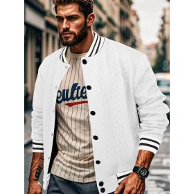 Jacquard Button Design Trendy Fashion Solid Color Men's Cardigan Baseball Jacket (Option: White-L)