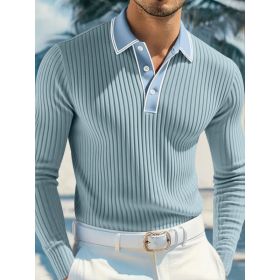 Men's POLO Long-sleeved Shirt (Option: Blue-L)