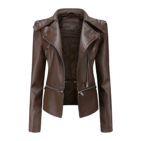 Motorcycle Leather Jacket (Option: Brown-M)