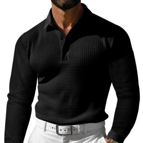 Lapel Button Long Sleeve Vacation Casual T-shirt (Option: Black-S)