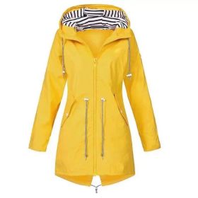 Womens Waterproof Raincoat Casual Basic Outdoors Drawstring Trench Lightweight Drawstring Jackets Hiking Clothes For Women (Option: Yellow-M)