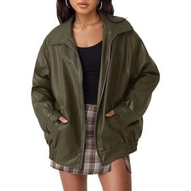 Women's Artificial Leather Plus Size Motorcycle Jacket (Option: Army Green-M)