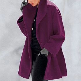 Women's Trendy Clothes Multi-color Round Neck Loose Sweater Woolen Coat Solid Casual Coat For Autumn And Winter (Option: Purple-M)