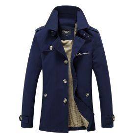 Men's Fashion Casual Solid Color Trench Coat (Option: Dark Blue-M)